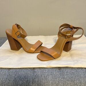 Tan open toed sandal heels